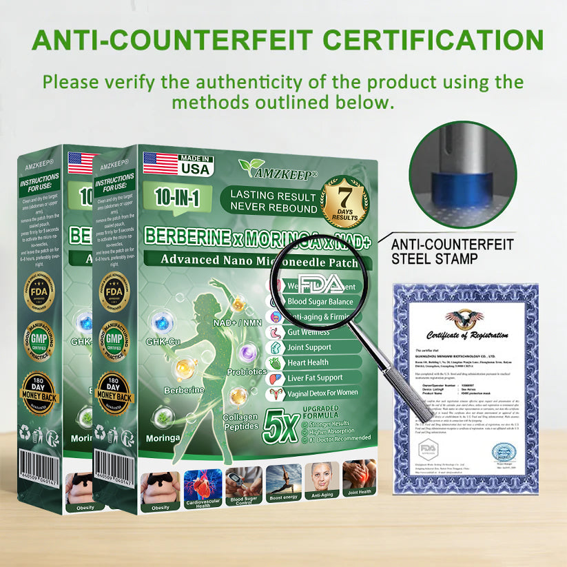 AMZKEEP® NAD+ Moringa Berberine AMPK Support Nano Microneedle Patch