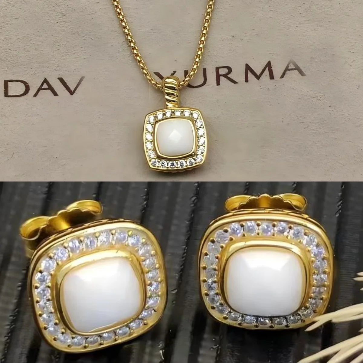 2025 New High-Quality Christmas Elegant and Simple Square Diamond Necklace and Earrings Set - Valentine's Day Gift