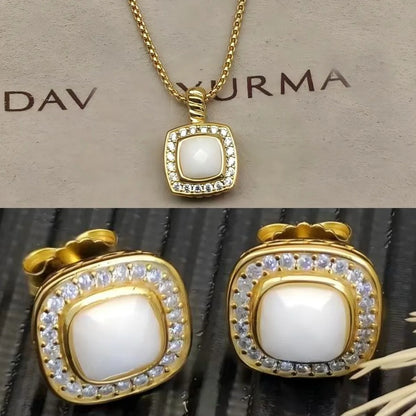 2025 New High-Quality Christmas Elegant and Simple Square Diamond Necklace and Earrings Set - Valentine's Day Gift