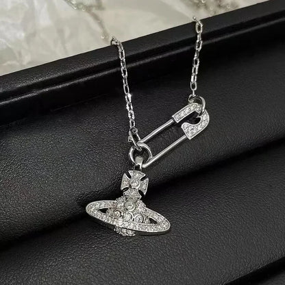 MDL Moissanite styleEmpress Dowager Pin Planet Necklace Women Simple Temperament Collarbone Chain Netroots Gift Premium Feeling