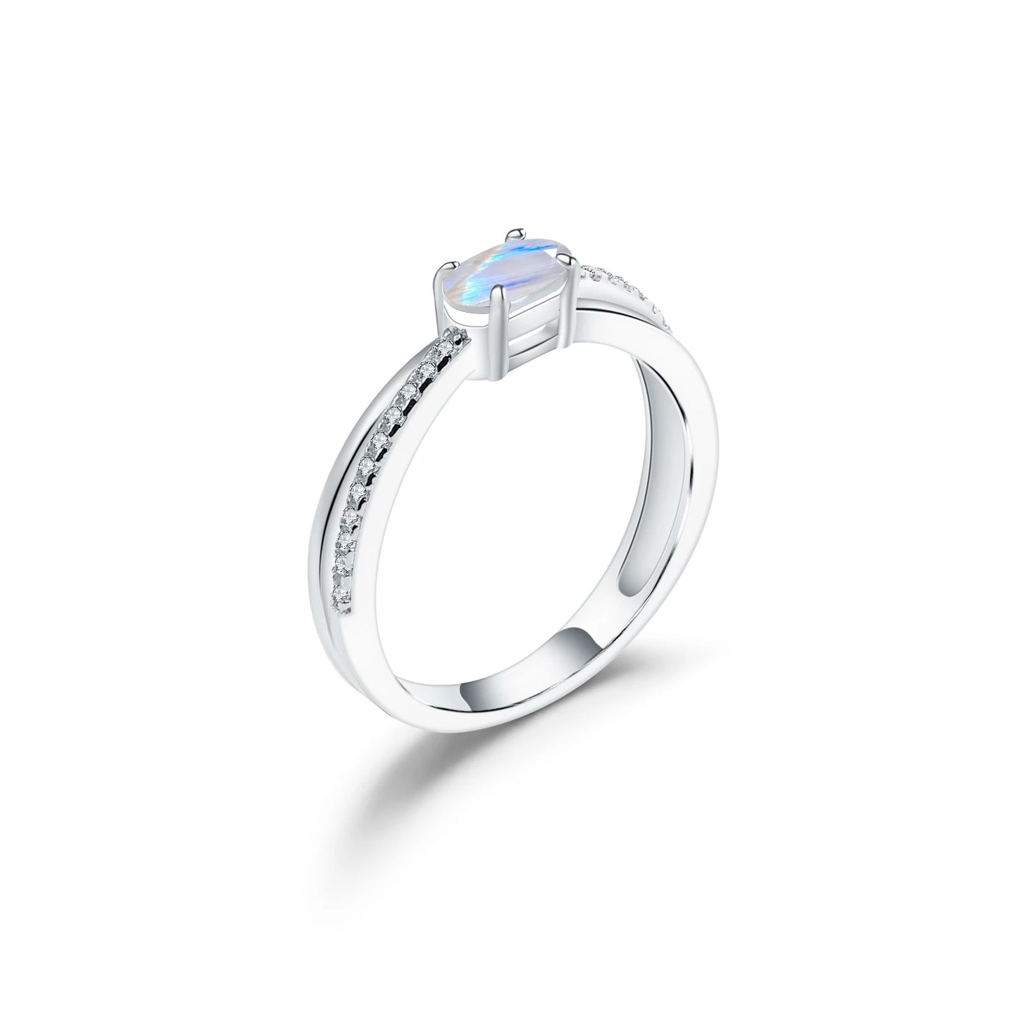 GEM'S BALLET June Birthstone 925 Sterling Silver Promise Bridal Ring Oval Milky Blue Moonstone Engagement Ring Gift For Her