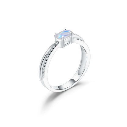 GEM'S BALLET June Birthstone 925 Sterling Silver Promise Bridal Ring Oval Milky Blue Moonstone Engagement Ring Gift For Her