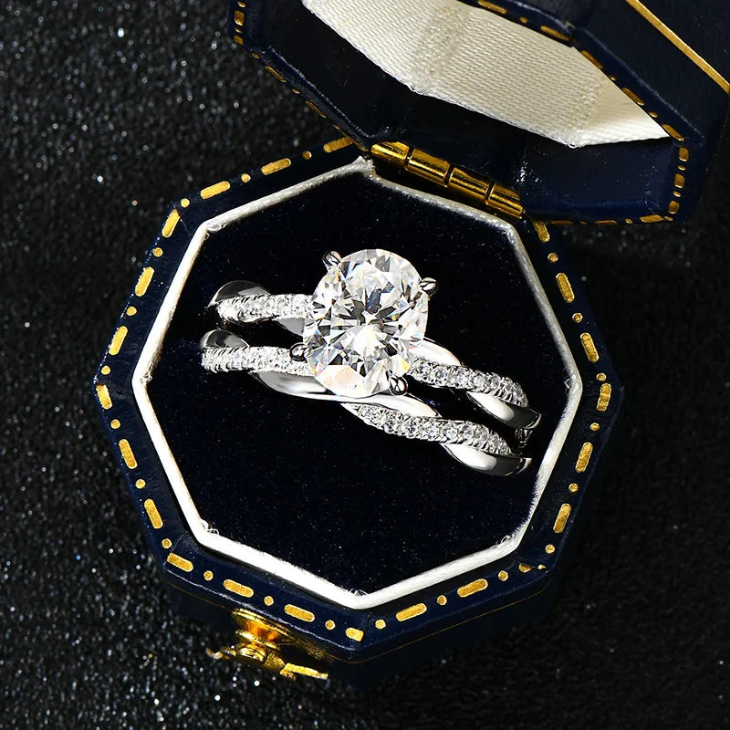 2CT Oval Cut Moissanite Engagement Ring Set Anniversary Gift Wedding Ring Jewelry for Women with Certified S925 Sterling Silver