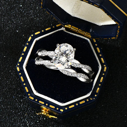 2CT Oval Cut Moissanite Engagement Ring Set Anniversary Gift Wedding Ring Jewelry for Women with Certified S925 Sterling Silver