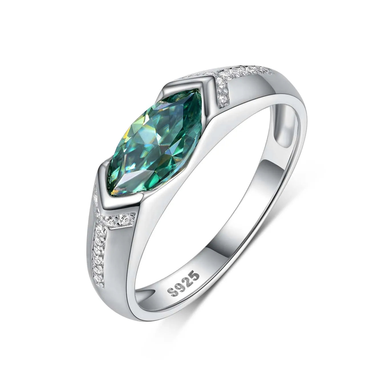 S925 Sterling Silver 1CT Green Moissanite Marquise Ring Fine jewelry
