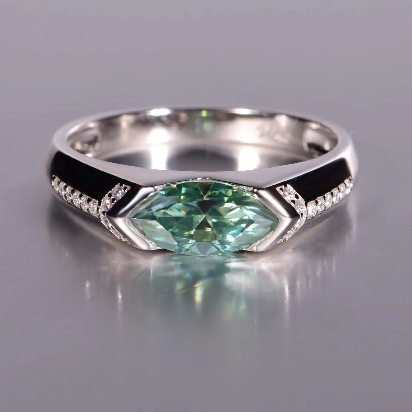 S925 Sterling Silver 1CT Green Moissanite Marquise Ring Fine jewelry