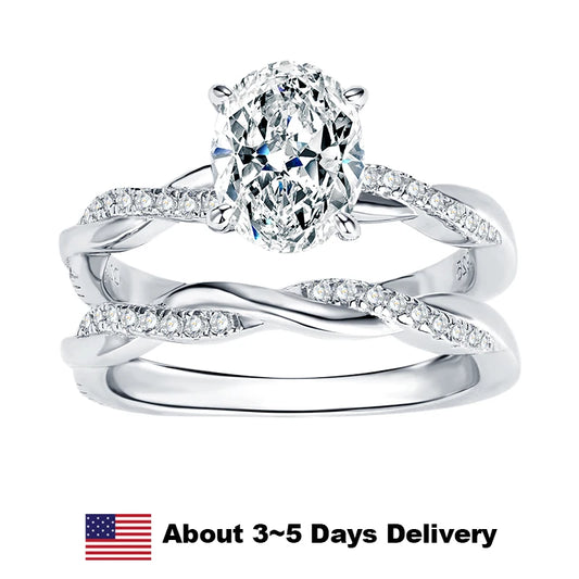 2CT Oval Cut Moissanite Engagement Ring Set Anniversary Gift Wedding Ring Jewelry for Women with Certified S925 Sterling Silver