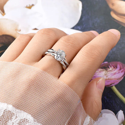 2CT Oval Cut Moissanite Engagement Ring Set Anniversary Gift Wedding Ring Jewelry for Women with Certified S925 Sterling Silver