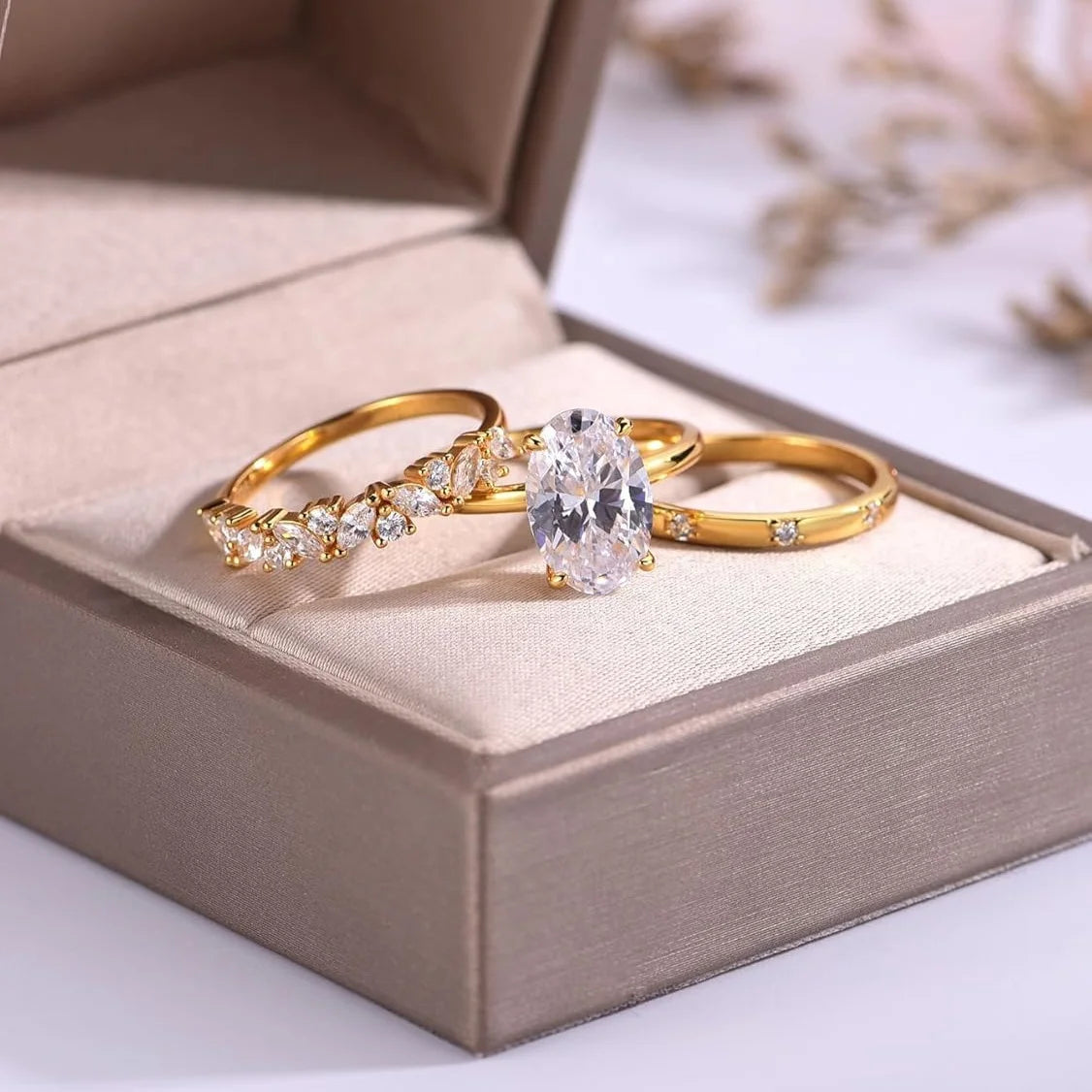 3pcs Oval Moissanite Bridal Set 8x12mm 4.5CT - Stackable Wedding Rings Fine Jewelry for Women, 925 Sterling Silvery Luxury Trio