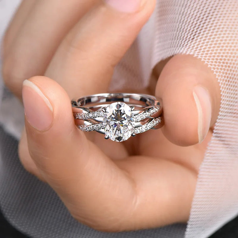 2CT Oval Cut Moissanite Engagement Ring Set Anniversary Gift Wedding Ring Jewelry for Women with Certified S925 Sterling Silver