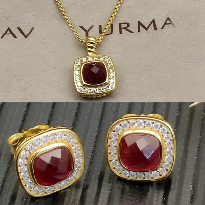 2025 New High-Quality Christmas Elegant and Simple Square Diamond Necklace and Earrings Set - Valentine's Day Gift
